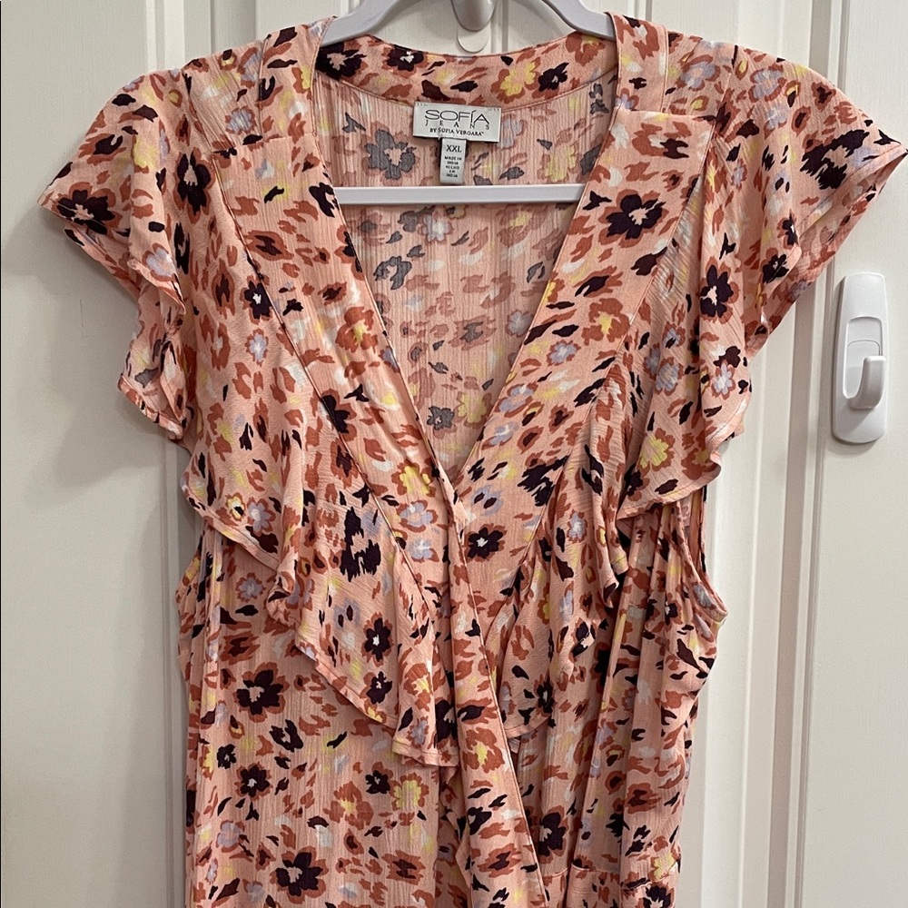 Sofia by Sofia Vergara Peach Floral Maxi Full Wrap Dress - Picture 3 of 9